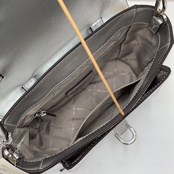 MICHAEL KORS MANHATTAN MEDIUM TOP HANDLE SCHOOL SATCHEL CROSSBODY BAG SILVER - Picture 12 of 16